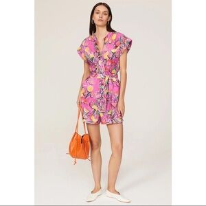 Scotch & Soda Linen Romper Pink and Yellow Tropical Citrus Print